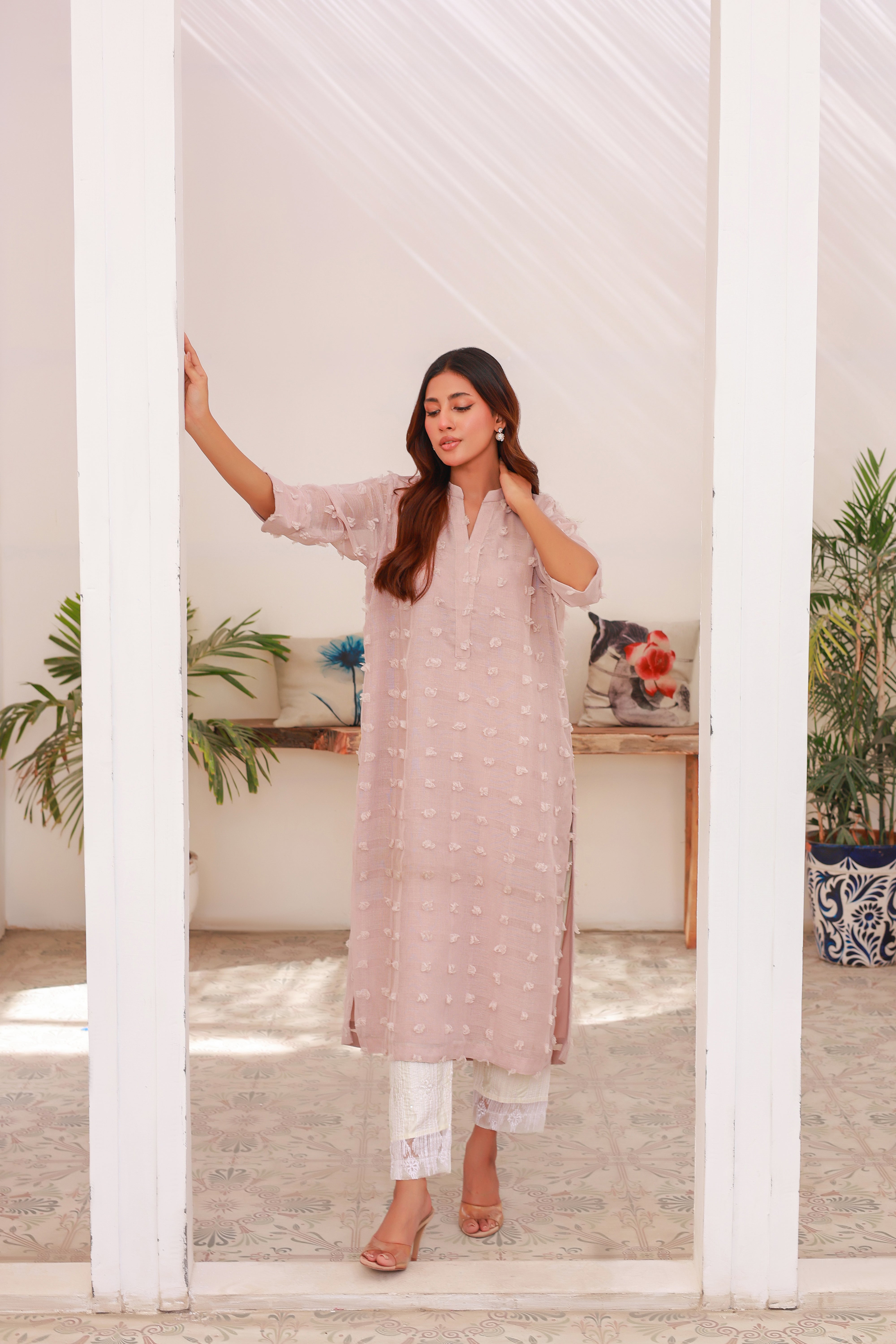 3D Textured Kurti Blush Pink