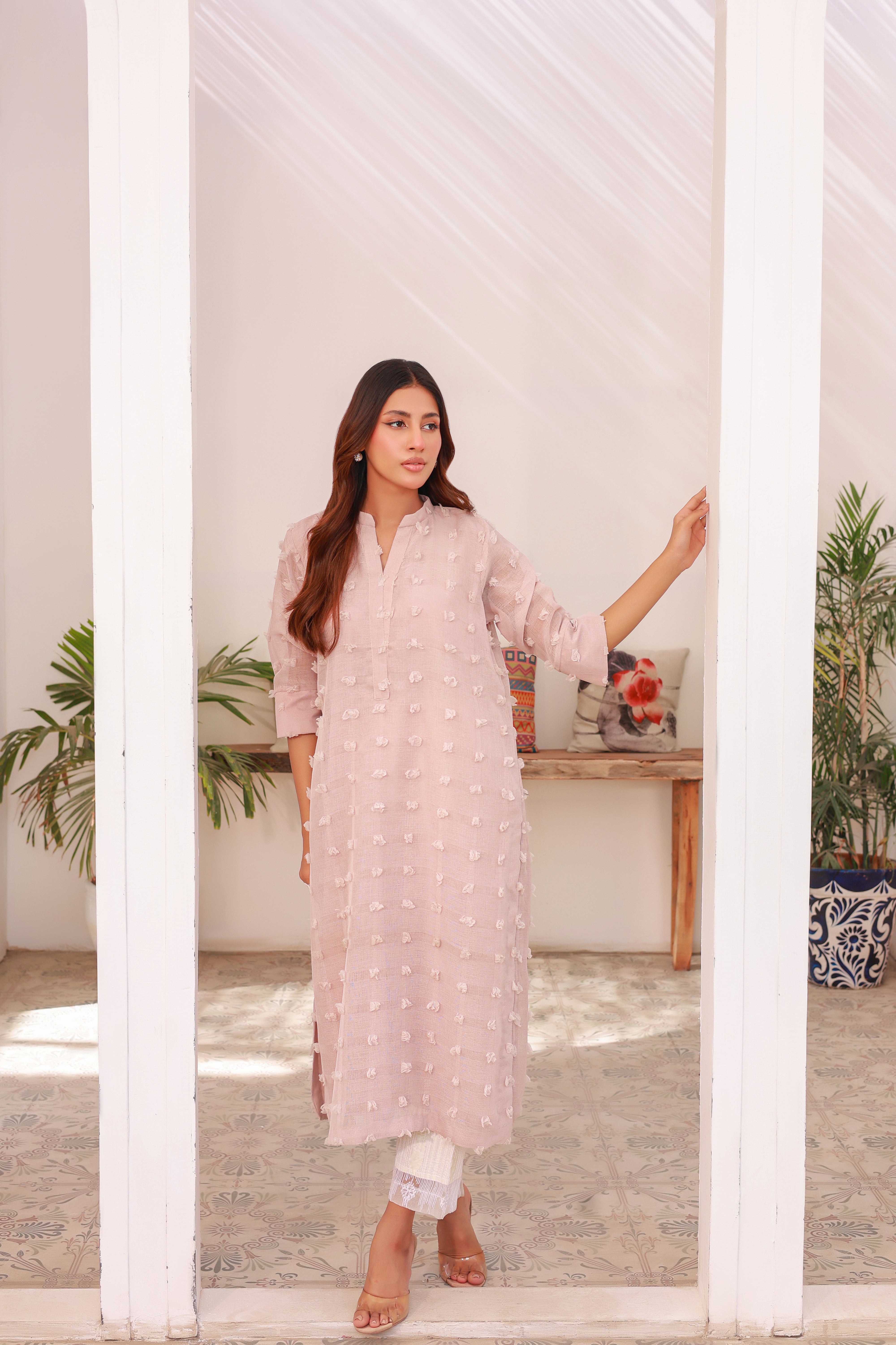 3D Textured Kurti Blush Pink