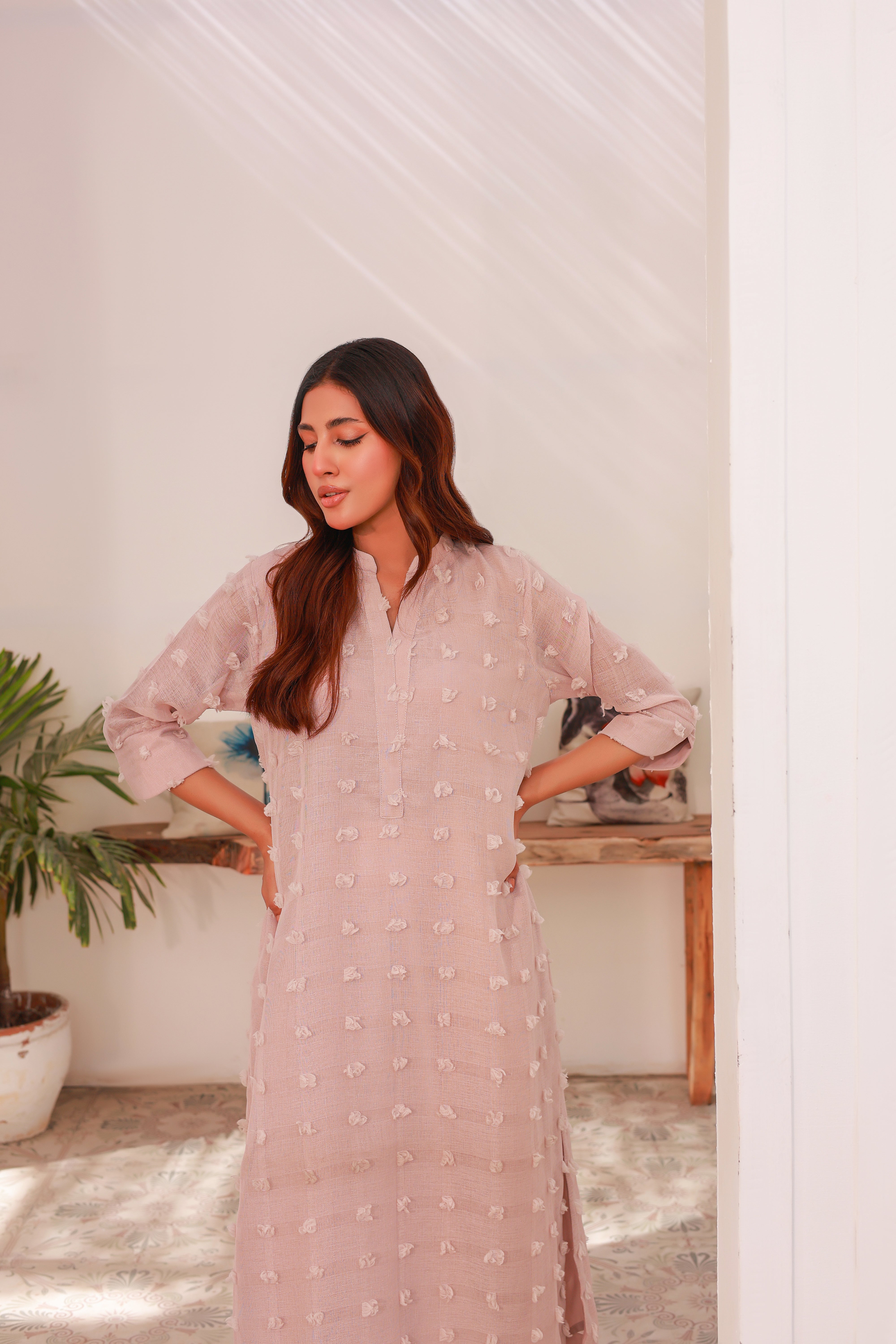 3D Textured Kurti Blush Pink