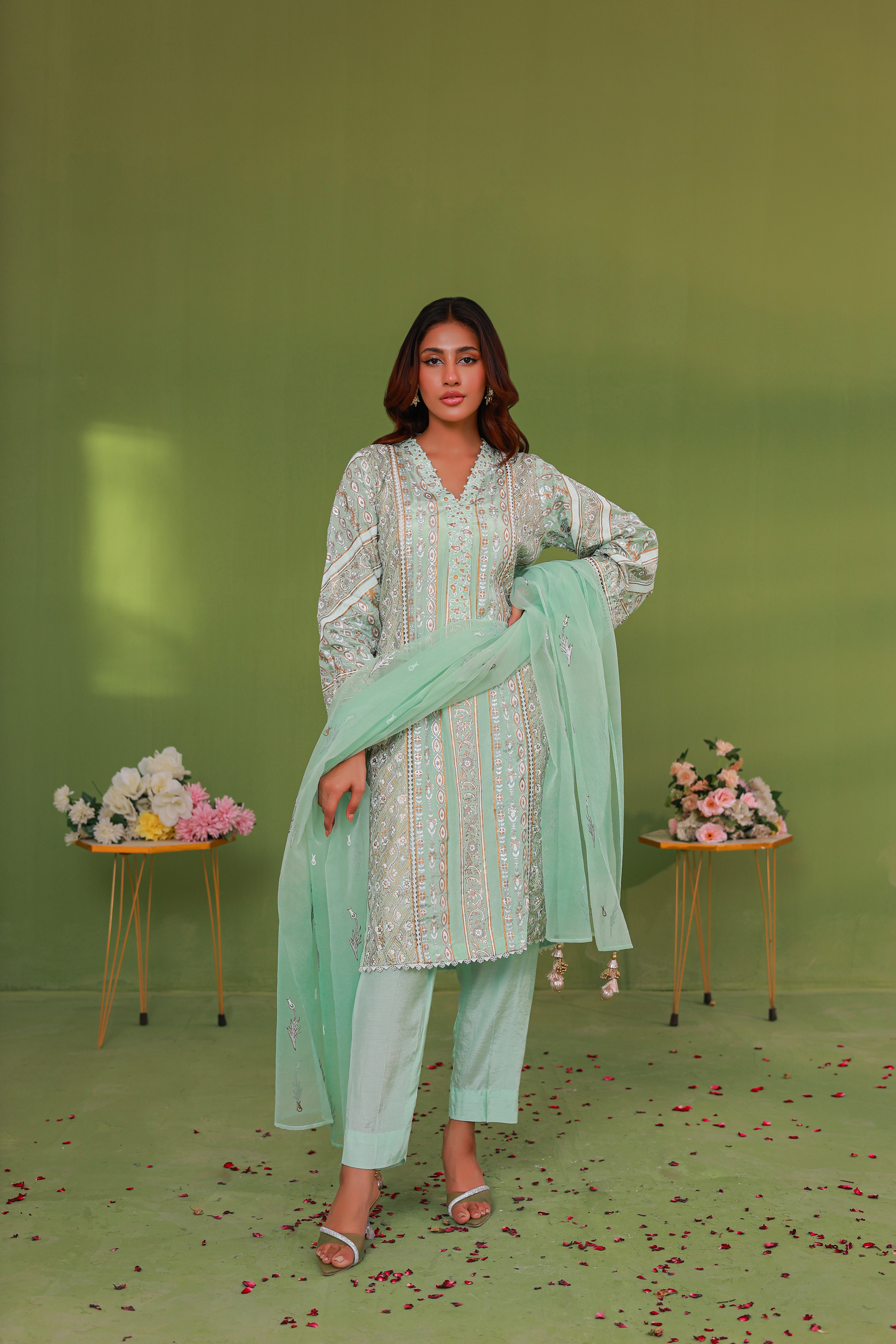 Mint Green Chikankari Embroidered Suit