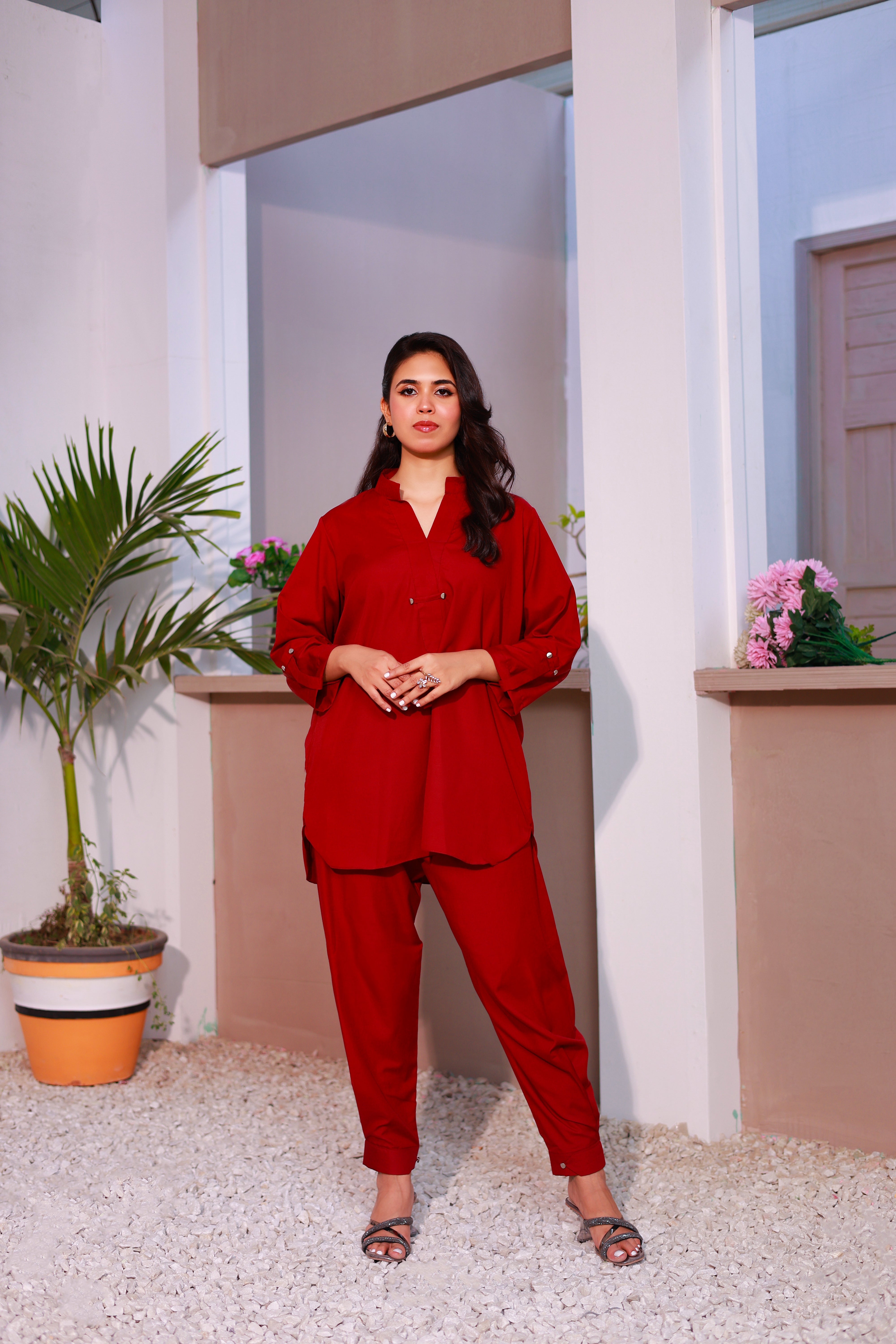 Marron Viscose Lawn Co-Ord Set