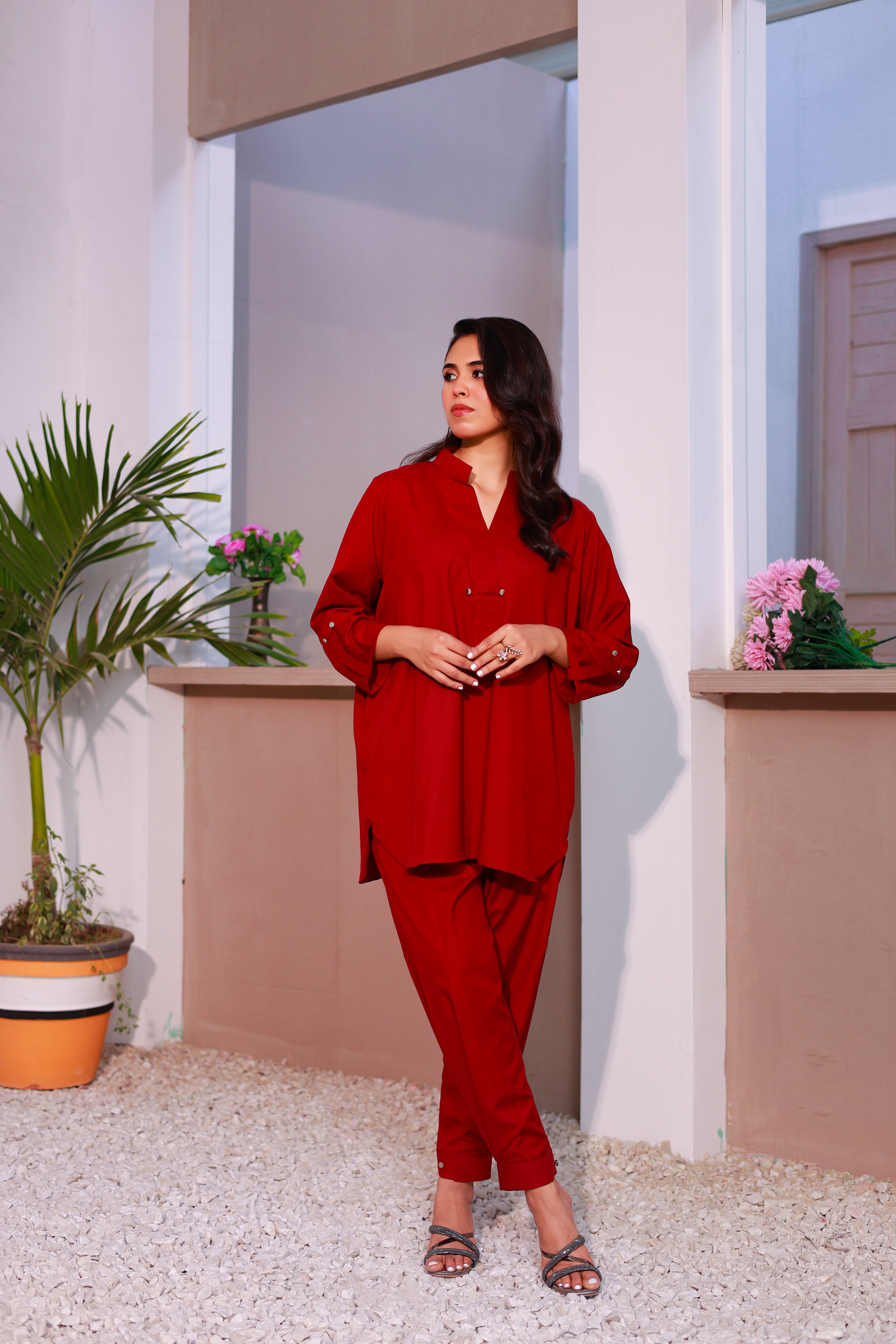 Marron Viscose Lawn Co-Ord Set